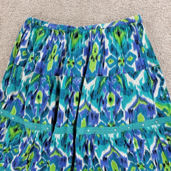 Vintage Notations A-line Skirt Womens L Blue Boho Watercolor Tiered Flowy Hippie - Picture 2 of 16